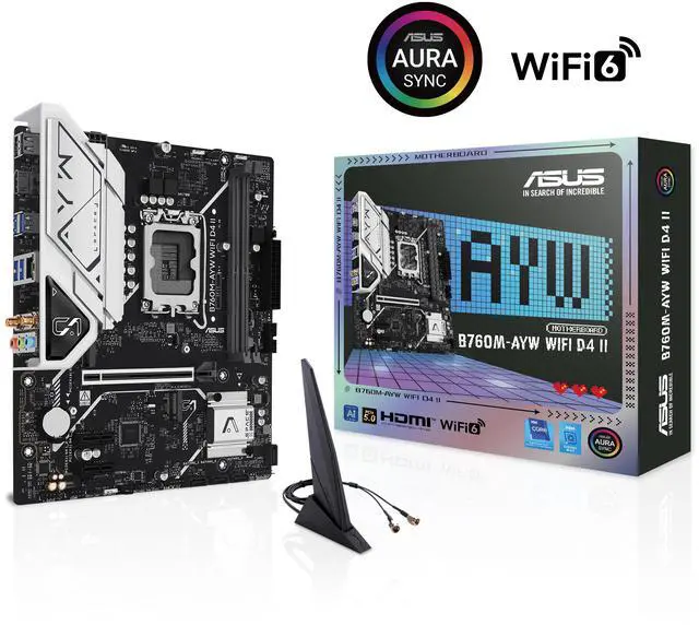 Alt view image 3 of 11 - ASUS B760M-AYW WIFI D4 II Intel B760 (LGA 1700) microATX mATX motherboard, PCIe 5.0 x16 Support, two M.2 slots, DDR4, Realtek 2.5Gb Ethernet, Wi-Fi 6, HDMI, SATA 6 Gbps, front USB 5Gbps, Aura Sync