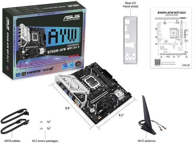 Alt view image 5 of 11 - ASUS B760M-AYW WIFI D4 II Intel B760 (LGA 1700) microATX mATX motherboard, PCIe 5.0 x16 Support, two M.2 slots, DDR4, Realtek 2.5Gb Ethernet, Wi-Fi 6, HDMI, SATA 6 Gbps, front USB 5Gbps, Aura Sync