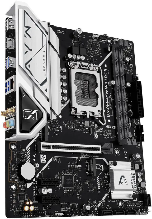 Alt view image 6 of 11 - ASUS B760M-AYW WIFI D4 II Intel B760 (LGA 1700) microATX mATX motherboard, PCIe 5.0 x16 Support, two M.2 slots, DDR4, Realtek 2.5Gb Ethernet, Wi-Fi 6, HDMI, SATA 6 Gbps, front USB 5Gbps, Aura Sync