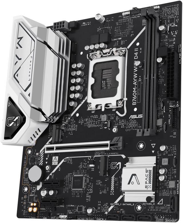 Alt view image 7 of 11 - ASUS B760M-AYW WIFI D4 II Intel B760 (LGA 1700) microATX mATX motherboard, PCIe 5.0 x16 Support, two M.2 slots, DDR4, Realtek 2.5Gb Ethernet, Wi-Fi 6, HDMI, SATA 6 Gbps, front USB 5Gbps, Aura Sync