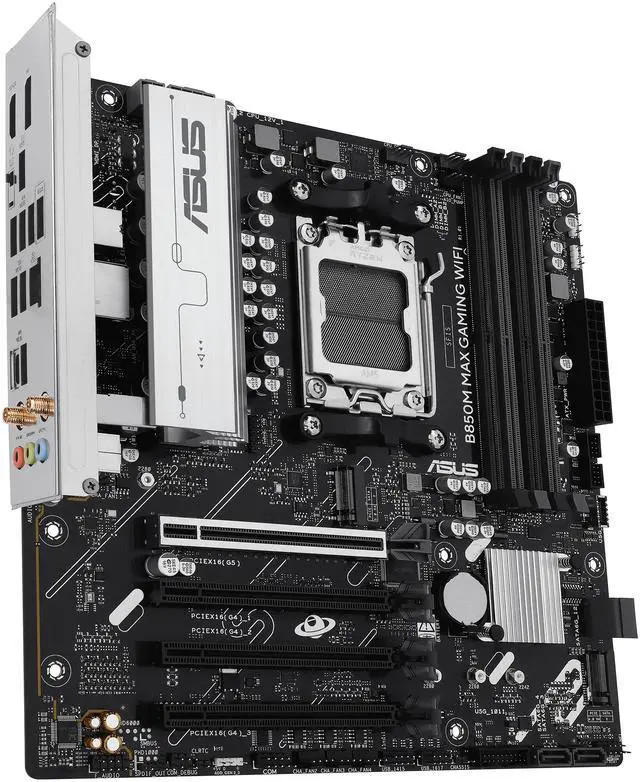 Alt view image 3 of 10 - ASUS B850M MAX GAMING WIFI AMD AM5 B850 mATX motherboard, DDR5, PCIe 5.0 Ready, 3x M.2 slots, Wi-Fi 6, Realtek 1Gb Ethernet, DisplayPort, HDMI, USB 10Gbps Type-A & Type-C, BIOS FlashBack, Aura Sync