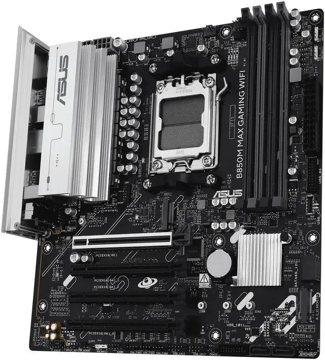 Alt view image 4 of 10 - ASUS B850M MAX GAMING WIFI AMD AM5 B850 mATX motherboard, DDR5, PCIe 5.0 Ready, 3x M.2 slots, Wi-Fi 6, Realtek 1Gb Ethernet, DisplayPort, HDMI, USB 10Gbps Type-A & Type-C, BIOS FlashBack, Aura Sync