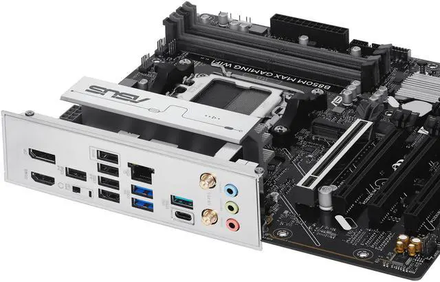 Alt view image 7 of 10 - ASUS B850M MAX GAMING WIFI AMD AM5 B850 mATX motherboard, DDR5, PCIe 5.0 Ready, 3x M.2 slots, Wi-Fi 6, Realtek 1Gb Ethernet, DisplayPort, HDMI, USB 10Gbps Type-A & Type-C, BIOS FlashBack, Aura Sync