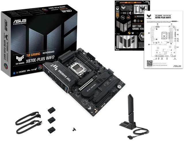 Alt view image 9 of 9 - ASUS TUF GAMING X870E-PLUS WIFI7 AMD X870E ATX Motherboard with 16+2+1 80A Power Stages, DDR5 Support with AEMP, PCIe 5.0 x16 with PCIe Slot Q-Release Slim, Four M.2 Slots, WiFi 7 with ASUS WiFi Q-Antenna