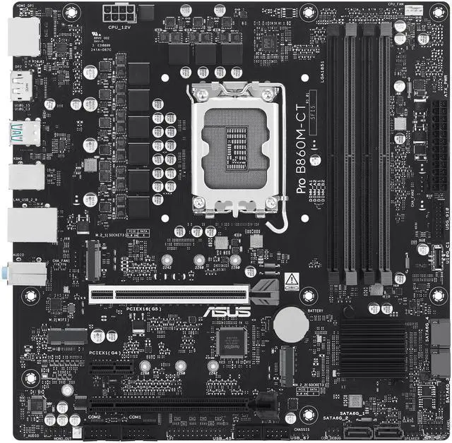 Main image of ASUS PRO B860M-CT-CSM Intel B860 (LGA 1851) mATX Motherboard, PCIe 5.0, DDR5, 2x M.2, Intel 1G LAN, 2x DP, HDMI, USB Type-C, TPM IC Onboard with Enhanced Security, Reliability and Manageability