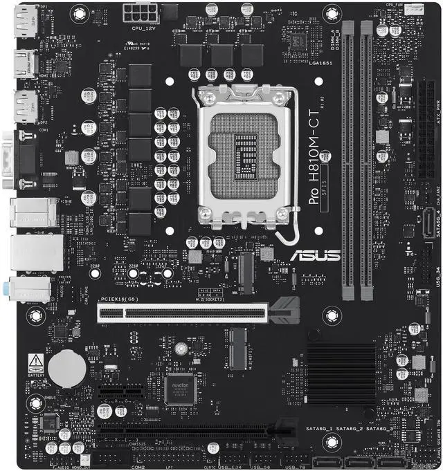 Main image of ASUS PRO H810M-CT-CSM Micro-ATX Intel H810 Business Motherboard, Intel Core Ultra Processors (Series 2) Ready, DDR5, M.2, HDMI with Enhanced Security, Reliability, Manageability and Serviceability