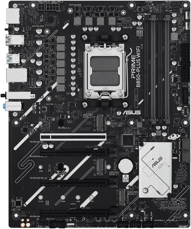 Alt view image 2 of 11 - ASUS PRIME B850-PLUS WIFI AMD AM5 AMD B850 ATX motherboard, DDR5, PCIe 5.0 Ready, 3x M.2, Wi-Fi 6E, 2.5Gb LAN, DisplayPort, HDMI, USB 10Gbps Type-A & Type-C, BIOS FlashBack, Aura Sync, AI Advisor