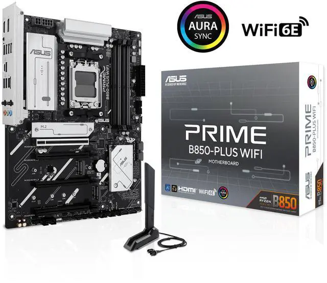 Main image of ASUS PRIME B850-PLUS WIFI AMD AM5 AMD B850 ATX motherboard, DDR5, PCIe 5.0 Ready, 3x M.2, Wi-Fi 6E, 2.5Gb LAN, DisplayPort, HDMI, USB 10Gbps Type-A & Type-C, BIOS FlashBack, Aura Sync, AI Advisor