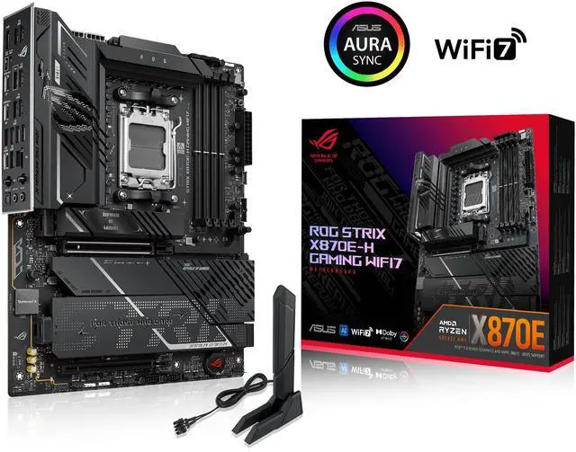 Main image of ASUS ROG STRIX X870E-H GAMING WIFI7 AMD X870E-H ATX motherboard with 16+2+1 power stages, Dynamic OC Switcher, Core Flex, DDR5 AEMP, WiFi 7, 4x M.2, PCIe 5.0, Q-Release, dual USB4 ports and USB 10Gbps Type-C