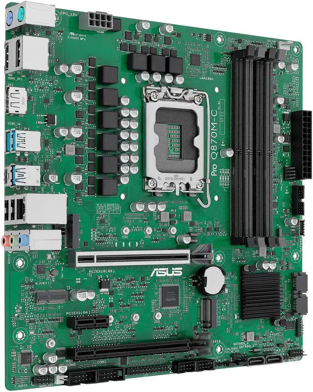 Alt view image 2 of 7 - ASUS Pro Q870M-C-CSM motherboard supports Intel Core Ultra (Series 2) & vPro, DDR5, PCIe 5.0 x16, M.2, DisplayPort, HDMI, USB 10Gbps, TPM IC, and ACCE