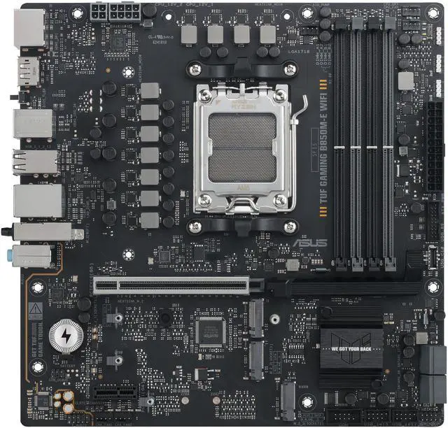 Alt view image 10 of 12 - ASUS TUF GAMING B850M-E WIFI AMD B850 mATX motherboard, 8+2+1 80A DrMOS power stages, DDR5, PCIe 5.0, three M.2 slots, WiFi 6E, 2.5Gb Ethernet, DisplayPort, HDMI, rear USB-C 10Gbps and front USB-C 5Gbps