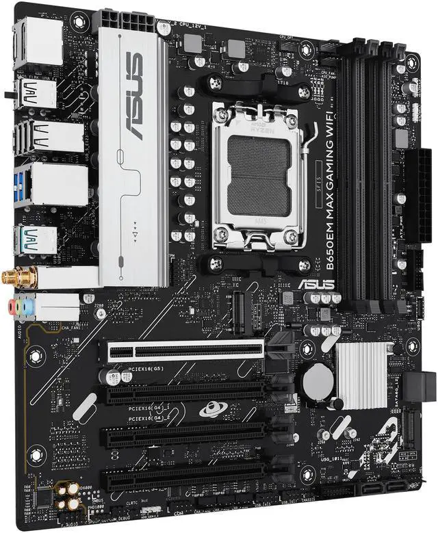 Alt view image 3 of 9 - ASUS B650EM MAX GAMING WIFI AMD B650 (Ryzen AM5) mATX Motherboard (DDR5, PCIe 5.0 x16 & M.2, Triple M.2, WiFi 6, USB 10Gbps Type-C, BIOS FlashBack, Aura Sync)