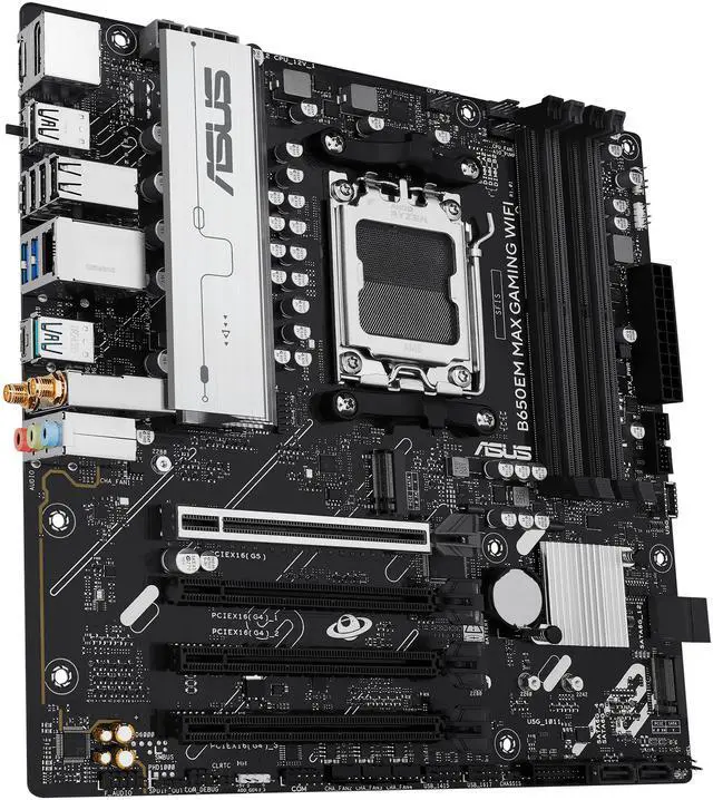 Alt view image 5 of 9 - ASUS B650EM MAX GAMING WIFI AMD B650 (Ryzen AM5) mATX Motherboard (DDR5, PCIe 5.0 x16 & M.2, Triple M.2, WiFi 6, USB 10Gbps Type-C, BIOS FlashBack, Aura Sync)
