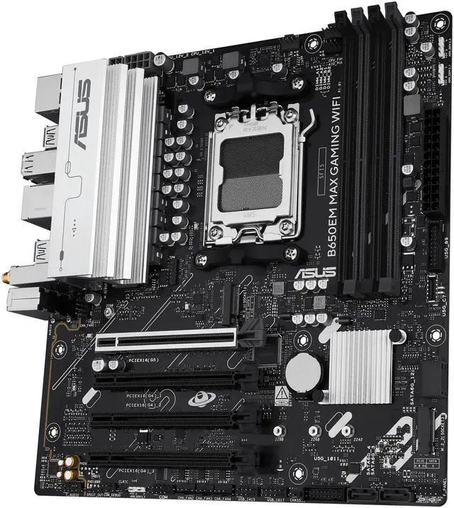 Alt view image 4 of 9 - ASUS B650EM MAX GAMING WIFI AMD B650 (Ryzen AM5) mATX Motherboard (DDR5, PCIe 5.0 x16 & M.2, Triple M.2, WiFi 6, USB 10Gbps Type-C, BIOS FlashBack, Aura Sync)