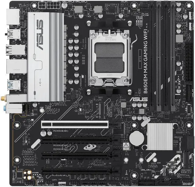 Alt view image 2 of 9 - ASUS B650EM MAX GAMING WIFI AMD B650 (Ryzen AM5) mATX Motherboard (DDR5, PCIe 5.0 x16 & M.2, Triple M.2, WiFi 6, USB 10Gbps Type-C, BIOS FlashBack, Aura Sync)