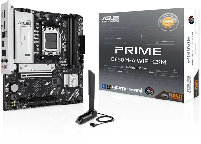 Alt view image 3 of 10 - ASUS PRIME B850M-A WIFI-CSM AMD AM5 B850 mATX motherboard, DDR5, PCIe 5.0 Ready, 3x M.2, Wi-Fi 6E, 2.5Gb LAN, DisplayPort, HDMI, USB Type-C, ASUS Control Center Express Remote IT Management