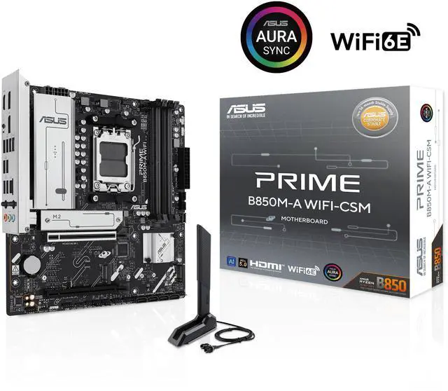 Alt view image 5 of 10 - ASUS PRIME B850M-A WIFI-CSM AMD AM5 B850 mATX motherboard, DDR5, PCIe 5.0 Ready, 3x M.2, Wi-Fi 6E, 2.5Gb LAN, DisplayPort, HDMI, USB Type-C, ASUS Control Center Express Remote IT Management