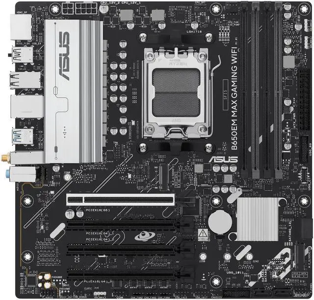 Alt view image 3 of 12 - ASUS B650EM MAX GAMING WIFI AMD B650 mATX motherboard, DDR5, PCIe 5.0 Ready, three M.2 slots, WiFi 6, Realtek 1Gb Ethernet, DisplayPort, HDMI, rear USB 10Gbps Type-A & Type-C ports support, BIOS FlashBack, Aura Sync
