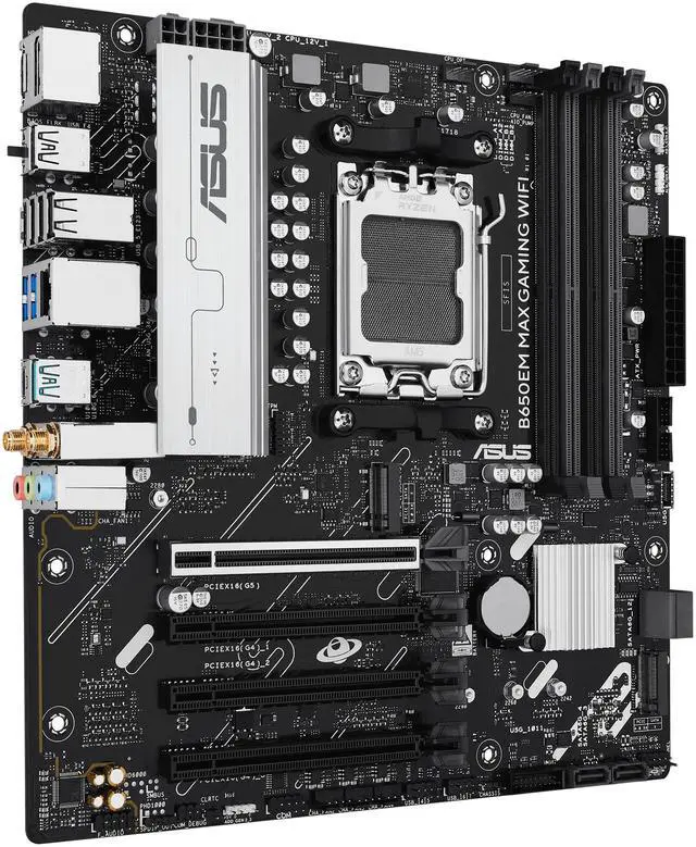 Alt view image 5 of 12 - ASUS B650EM MAX GAMING WIFI AMD B650 mATX motherboard, DDR5, PCIe 5.0 Ready, three M.2 slots, WiFi 6, Realtek 1Gb Ethernet, DisplayPort, HDMI, rear USB 10Gbps Type-A & Type-C ports support, BIOS FlashBack, Aura Sync