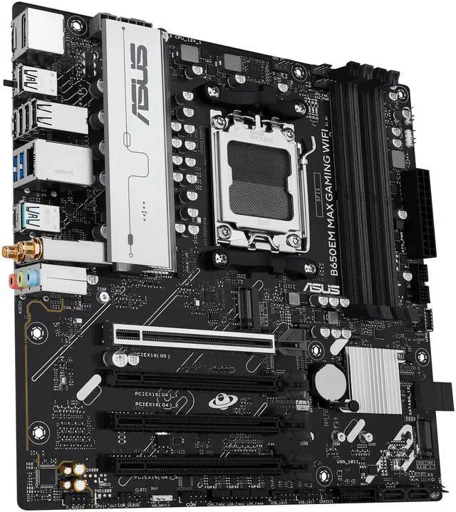 Alt view image 6 of 12 - ASUS B650EM MAX GAMING WIFI AMD B650 mATX motherboard, DDR5, PCIe 5.0 Ready, three M.2 slots, WiFi 6, Realtek 1Gb Ethernet, DisplayPort, HDMI, rear USB 10Gbps Type-A & Type-C ports support, BIOS FlashBack, Aura Sync