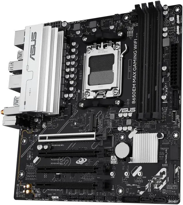 Alt view image 7 of 12 - ASUS B650EM MAX GAMING WIFI AMD B650 mATX motherboard, DDR5, PCIe 5.0 Ready, three M.2 slots, WiFi 6, Realtek 1Gb Ethernet, DisplayPort, HDMI, rear USB 10Gbps Type-A & Type-C ports support, BIOS FlashBack, Aura Sync