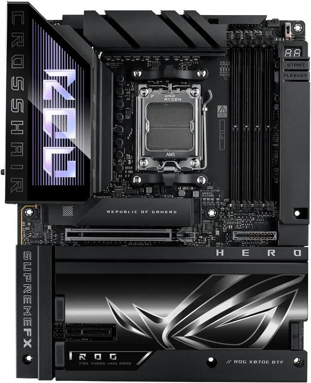 Alt view image 2 of 18 - ASUS ROG CROSSHAIR X870E HERO BTF AMD X870E ATX Board with Hidden-connector Design and High-power GPU Slot for Clean Cable Management, 18+2+2 Power, DDR5, WiFi 7, 5x M.2, PCIe 5.0, USB4, Advanced AI PC-ready