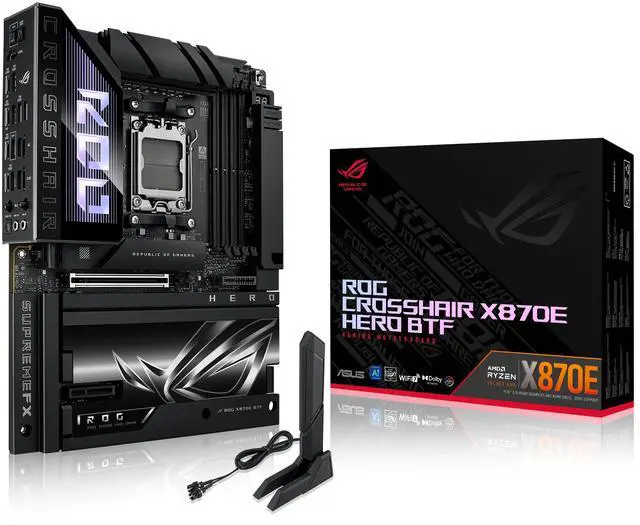 Alt view image 14 of 18 - ASUS ROG CROSSHAIR X870E HERO BTF AMD X870E ATX Board with Hidden-connector Design and High-power GPU Slot for Clean Cable Management, 18+2+2 Power, DDR5, WiFi 7, 5x M.2, PCIe 5.0, USB4, Advanced AI PC-ready