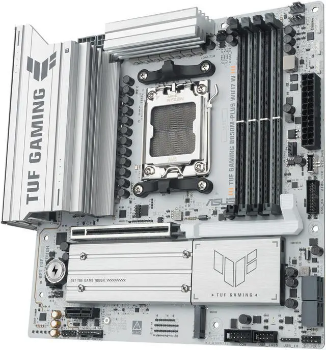 Alt view image 10 of 12 - ASUS TUF GAMING B850M-PLUS WIFI7 W AMD B850 mATX motherboard, 14+2+1 80A DrMOS power stages, DDR5, PCIe 5.0, three M.2 slots, WiFi 7, 2.5Gb Ethernet, DisplayPort, HDMI, rear USB-C 20Gbps and front USB-C 10Gbps