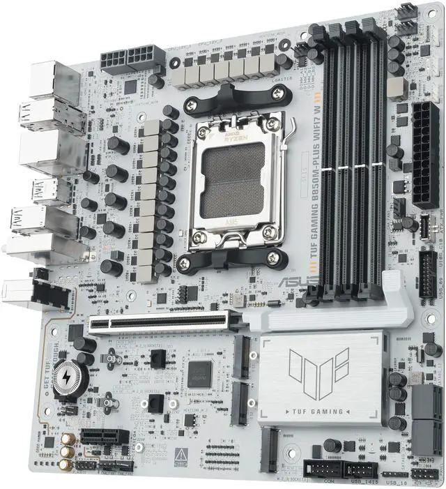 Alt view image 12 of 12 - ASUS TUF GAMING B850M-PLUS WIFI7 W AMD B850 mATX motherboard, 14+2+1 80A DrMOS power stages, DDR5, PCIe 5.0, three M.2 slots, WiFi 7, 2.5Gb Ethernet, DisplayPort, HDMI, rear USB-C 20Gbps and front USB-C 10Gbps