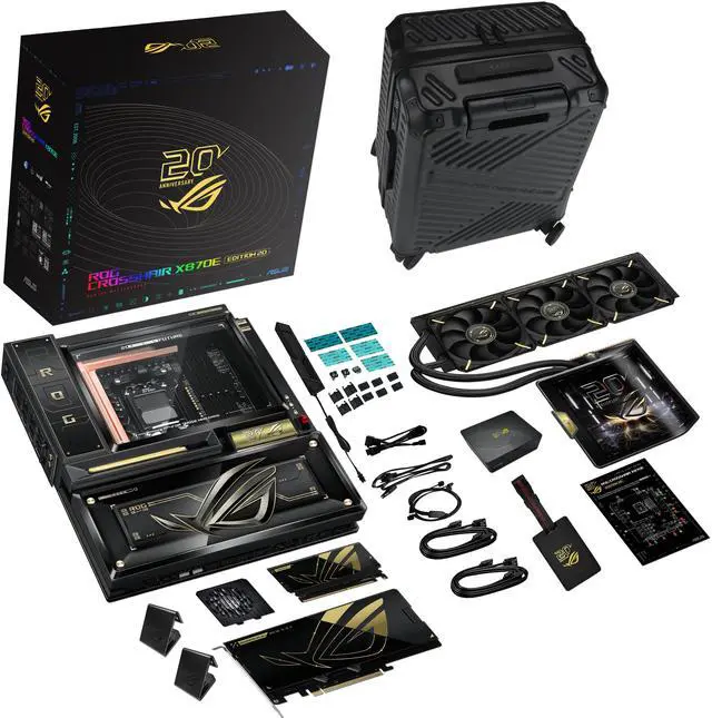 Alt view image 6 of 6 - ASUS ROG CROSSHAIR X870E EDITION 20 AM5 E-ATX motherboard, DDR5, PCIe 5.0, 9x M.2, DIMM Fit and dedicated AIO Cooler ROG RYUJIN 360 EDITION 20, AIO Q-Connector, Swivel Dual 6.67" LCD, Display Sync-Up Mode