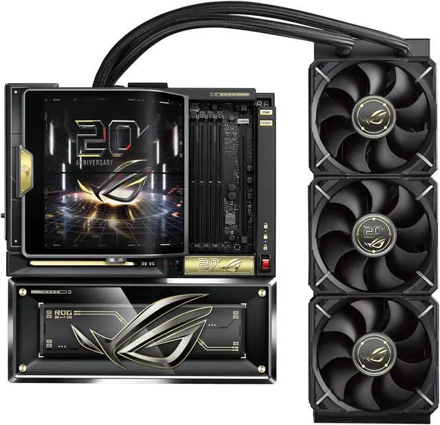 Main image of ASUS ROG CROSSHAIR X870E EDITION 20 AM5 E-ATX motherboard, DDR5, PCIe 5.0, 9x M.2, DIMM Fit and dedicated AIO Cooler ROG RYUJIN 360 EDITION 20, AIO Q-Connector, Swivel Dual 6.67" LCD, Display Sync-Up Mode