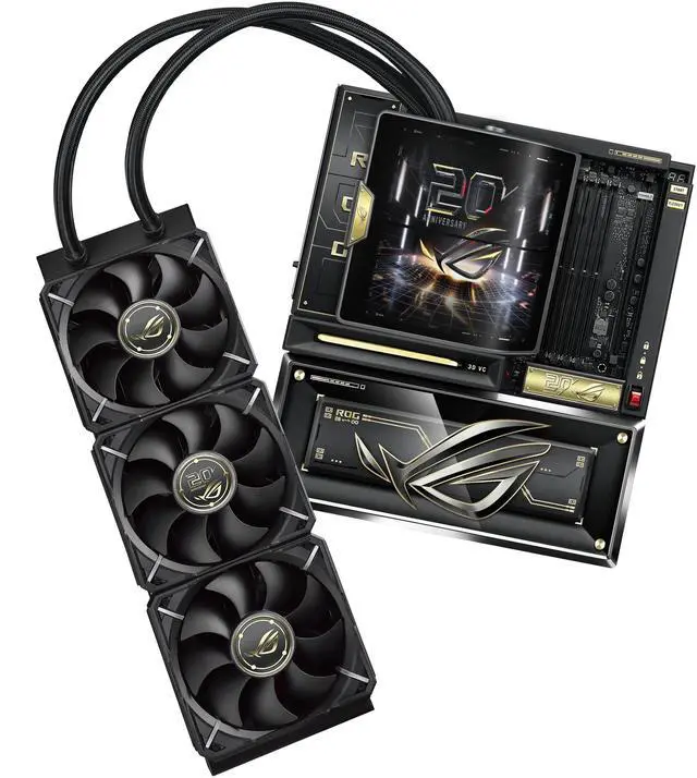Alt view image 4 of 6 - ASUS ROG CROSSHAIR X870E EDITION 20 AM5 E-ATX motherboard, DDR5, PCIe 5.0, 9x M.2, DIMM Fit and dedicated AIO Cooler ROG RYUJIN 360 EDITION 20, AIO Q-Connector, Swivel Dual 6.67" LCD, Display Sync-Up Mode