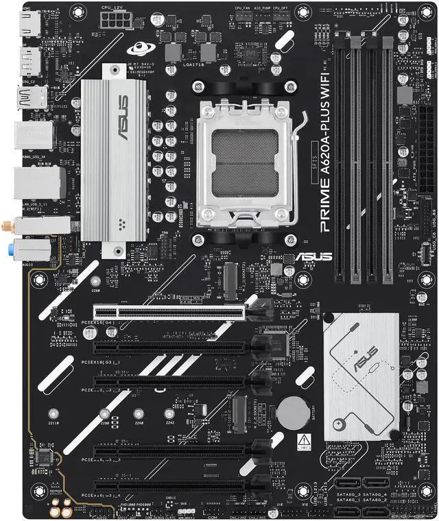 Alt view image 3 of 10 - ASUS PRIME A620A-PLUS WIFI AMD ATX motherboard, 8+2+1 power stages, DDR5, PCIe 4.0 ready, PCIe 4.0 x16 slot, 2x M.2, DisplayPort, HDMI, WiFi 6, 1Gb Ethernet, Rear & Front USB 5Gbps Type-C, SATA 6 Gbps
