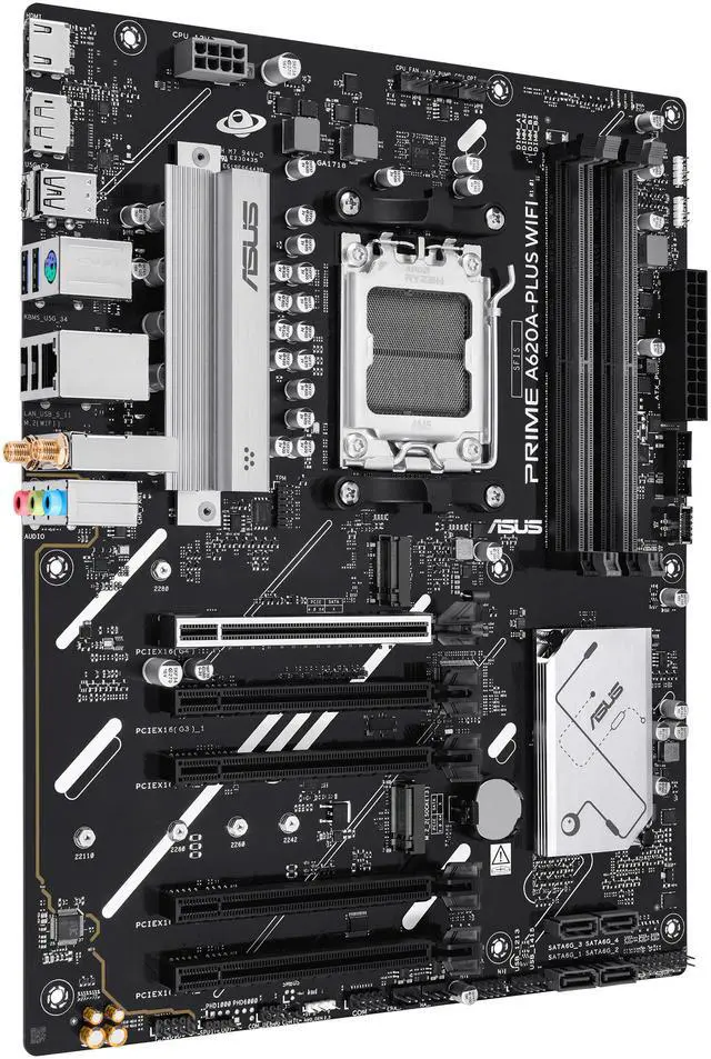 Alt view image 4 of 10 - ASUS PRIME A620A-PLUS WIFI AMD ATX motherboard, 8+2+1 power stages, DDR5, PCIe 4.0 ready, PCIe 4.0 x16 slot, 2x M.2, DisplayPort, HDMI, WiFi 6, 1Gb Ethernet, Rear & Front USB 5Gbps Type-C, SATA 6 Gbps
