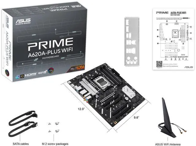 Alt view image 7 of 10 - ASUS PRIME A620A-PLUS WIFI AMD ATX motherboard, 8+2+1 power stages, DDR5, PCIe 4.0 ready, PCIe 4.0 x16 slot, 2x M.2, DisplayPort, HDMI, WiFi 6, 1Gb Ethernet, Rear & Front USB 5Gbps Type-C, SATA 6 Gbps
