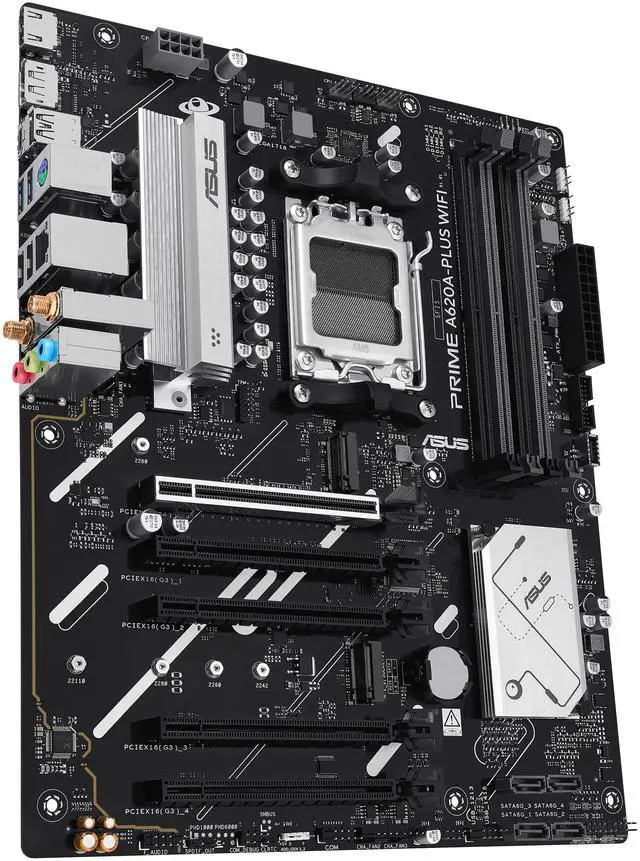 Alt view image 5 of 10 - ASUS PRIME A620A-PLUS WIFI AMD ATX motherboard, 8+2+1 power stages, DDR5, PCIe 4.0 ready, PCIe 4.0 x16 slot, 2x M.2, DisplayPort, HDMI, WiFi 6, 1Gb Ethernet, Rear & Front USB 5Gbps Type-C, SATA 6 Gbps