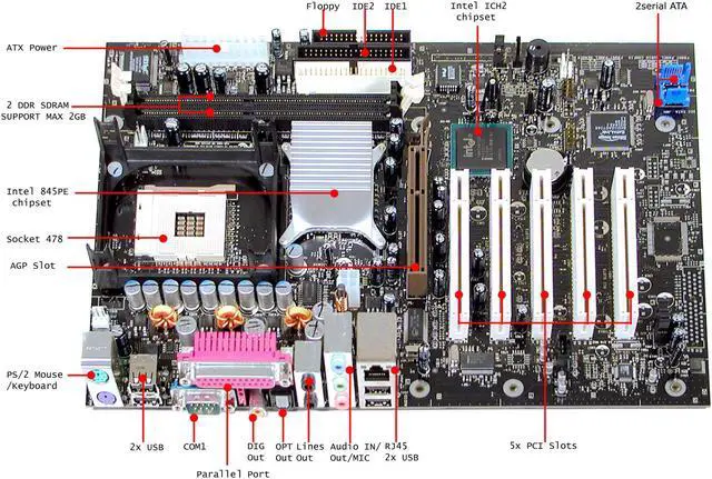 Alt view image 2 of 4 - Intel D845PEBT2 Socket 478 Intel 845PE ATX Intel Motherboard