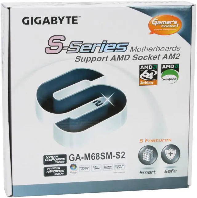Alt view image 7 of 7 - GIGABYTE GA-M68SM-S2 AM2 NVIDIA GeForce 7025 Micro ATX AMD Motherboard