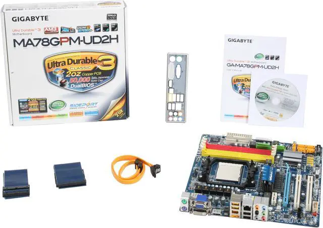 Alt view image 5 of 5 - GIGABYTE GA-MA78GPM-UD2H AM3/AM2+/AM2 AMD 780G HDMI Micro ATX AMD Motherboard