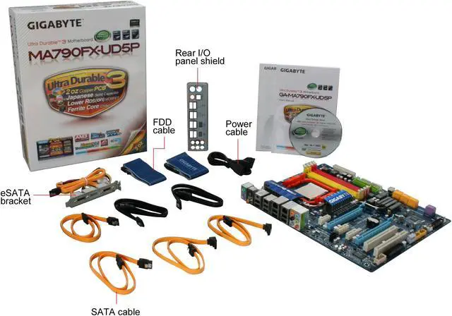 Alt view image 5 of 5 - GIGABYTE GA-MA790FX-UD5P AM3/AM2+/AM2 AMD 790FX ATX AMD Motherboard