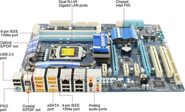 Alt view image 8 of 11 - GIGABYTE GA-P55-UD4P LGA 1156 Intel P55 ATX Intel Motherboard