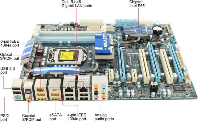 Alt view image 8 of 11 - GIGABYTE GA-P55-UD5 LGA 1156 Intel P55 ATX Intel Motherboard