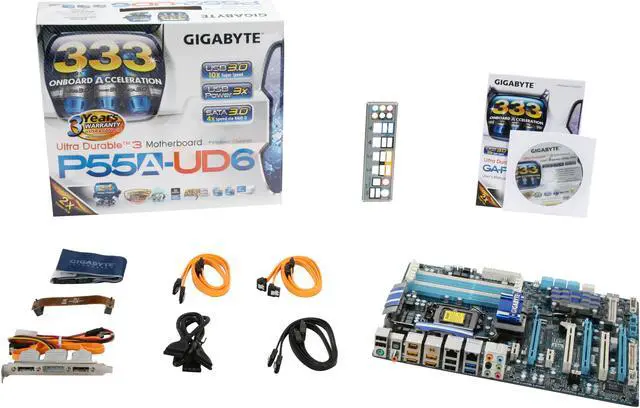 Alt view image 5 of 5 - GIGABYTE GA-P55A-UD6 LGA 1156 Intel P55 USB 3.0 ATX Intel Motherboard w/ USB 3.0 & SATA 6 Gb/s