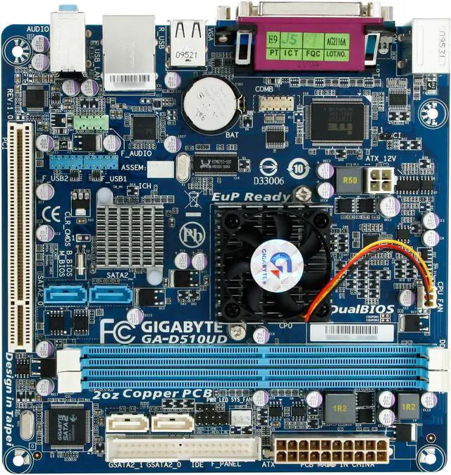 Alt view image 3 of 5 - GIGABYTE GA-D510UD Intel Atom D510 BGA559 Intel NM10 Mini ITX Motherboard / CPU Combo