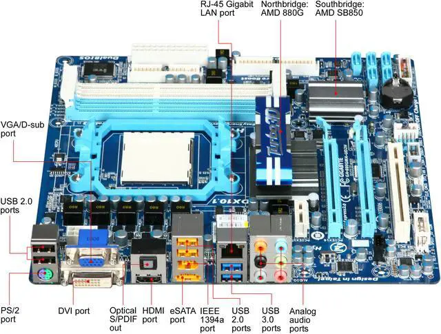 Alt view image 2 of 5 - GIGABYTE GA-880GMA-UD2H AM3 AMD 880G USB 3.0 HDMI Micro ATX AMD Motherboard