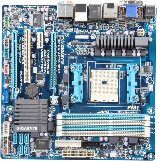Alt view image 3 of 5 - GIGABYTE GA-A75M-UD2H FM1 AMD A75 (Hudson D3) USB 3.0 HDMI Micro ATX AMD Motherboard