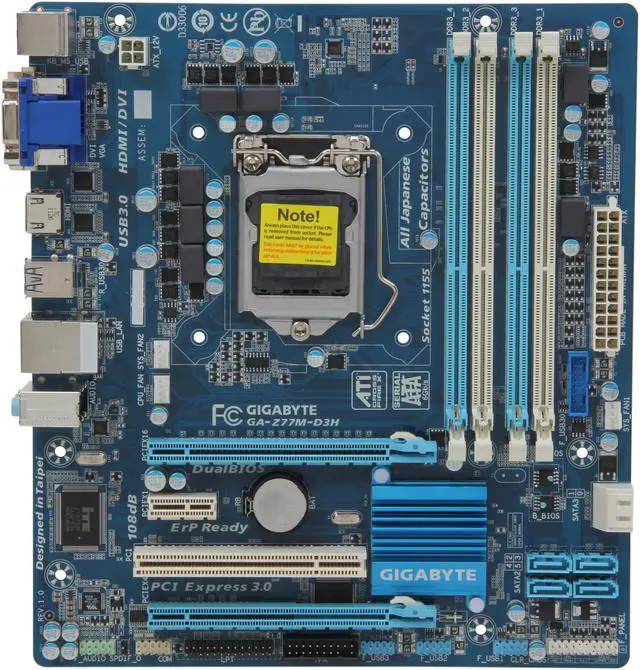 Alt view image 3 of 5 - GIGABYTE GA-Z77M-D3H LGA 1155 Intel Z77 HDMI USB 3.0 Micro ATX Intel Motherboard