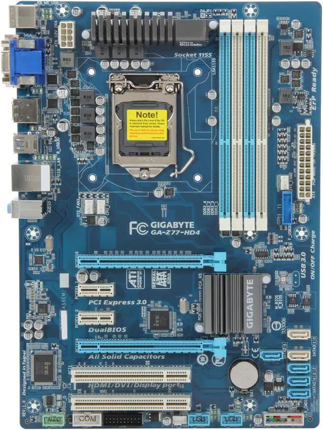 Alt view image 3 of 5 - GIGABYTE GA-Z77-HD4 LGA 1155 Intel Z77 HDMI USB 3.0 ATX Intel Motherboard with UEFI BIOS
