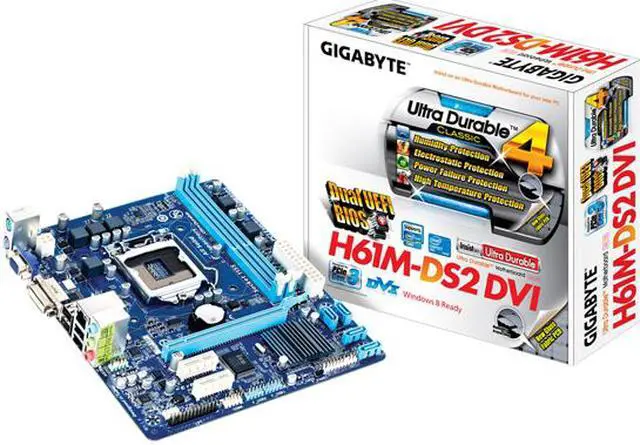 Alt view image 5 of 5 - Gigabyte Ultra Durable 4 Classic GA-H61M-DS2 DVI Desktop Motherboard - Intel H61 Express Chipset - Socket H2 LGA-1155