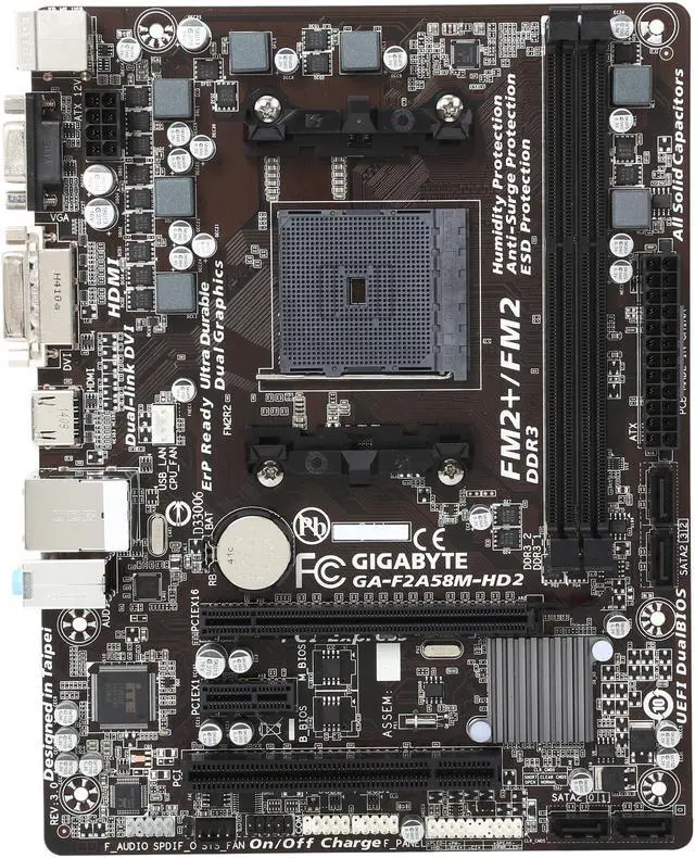 Alt view image 3 of 5 - GIGABYTE GA-F2A58M-HD2 FM2+ / FM2 AMD A58 (Bolton D2) HDMI Micro ATX AMD Motherboard